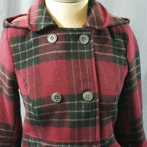 Aeropostale red buffalo check double breasted jacket with hood sz SP dark red - Picture 5 of 12